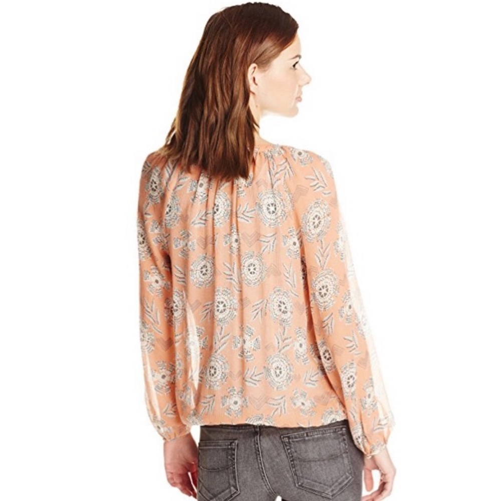 Lucky Brand Riviera Coral Silk Peasant Blouse - Picture 9 of 9